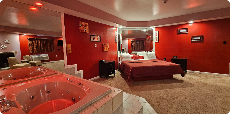 Red Romantic Suite with Jetted Hot Tub & Fireplace