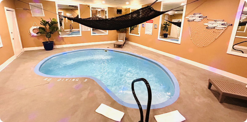 Beach Swimming Pool Suite with Private Heated Indoor Pool, Jetted Hot Tub & Fireplace