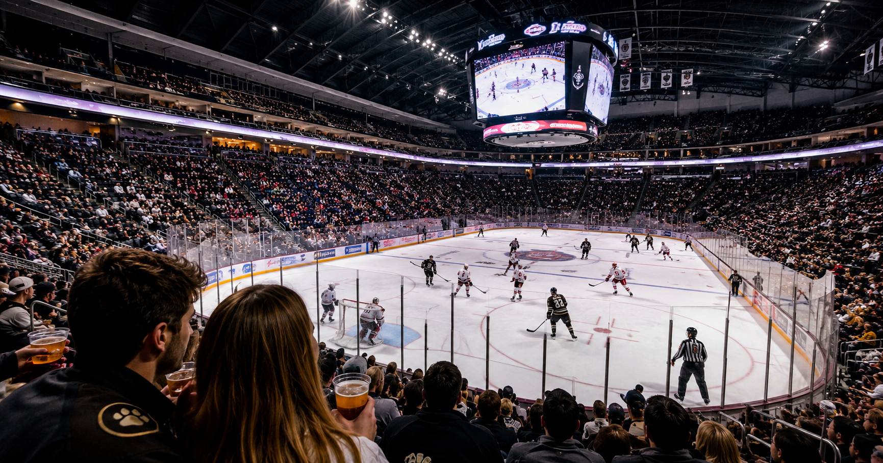 Couple watching a Hershey Bears hockey game at Giant Center arena