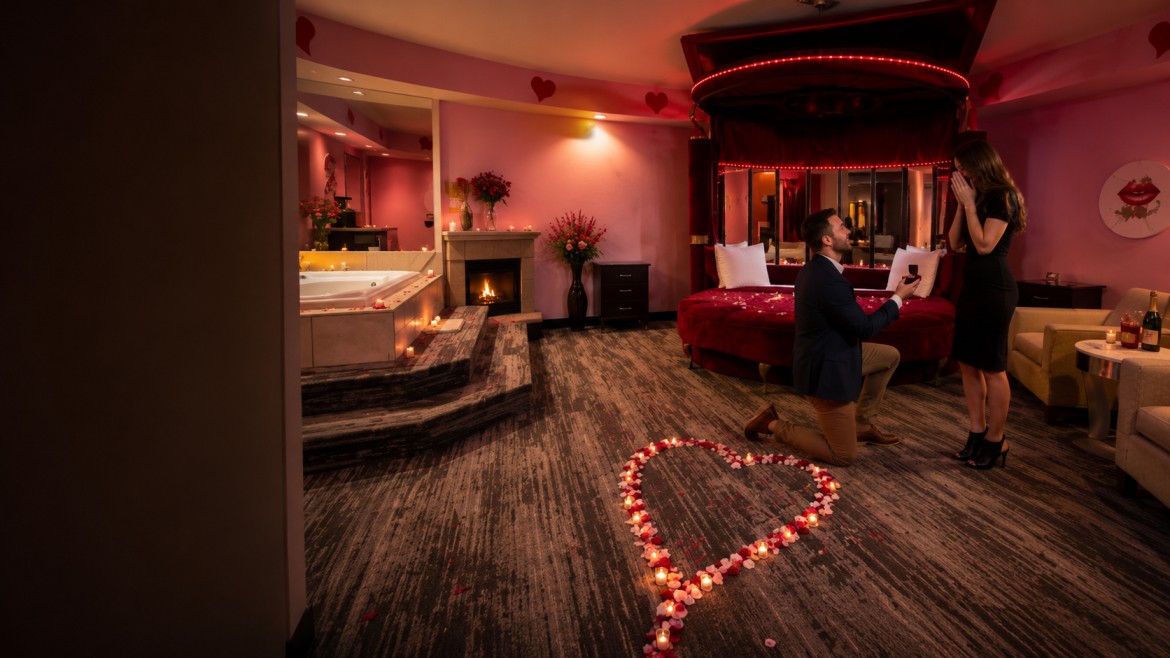 Private suite set up for a proposal stay at Inn of the Dove near Harrisburg PA